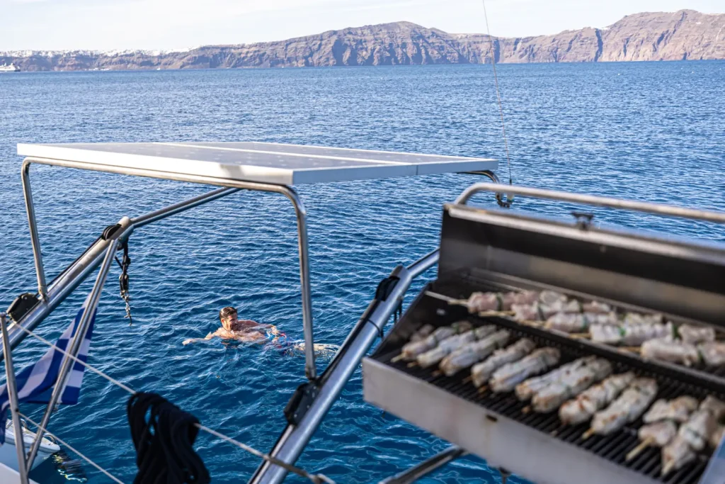 santorini boat bbq